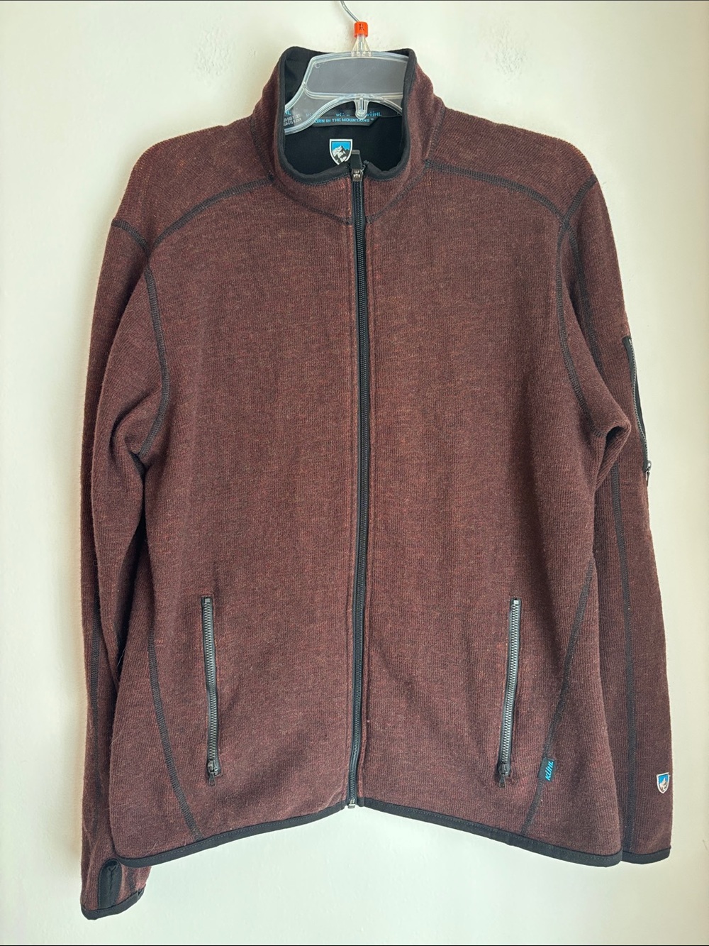Kuhl Mens Chianti fleece Full-Zip maroon wool blend Jacket medium hiking camping
